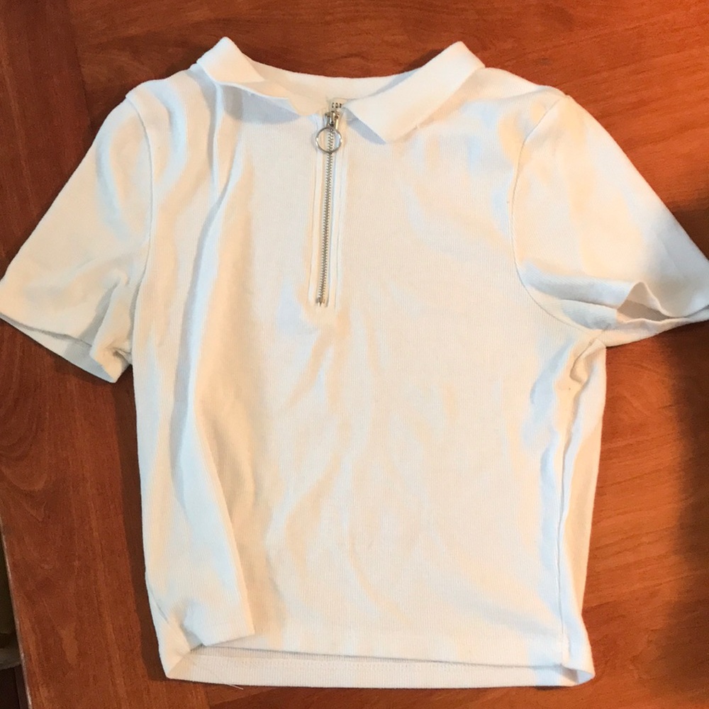 Cotton On White Cropped Zip Up Tee